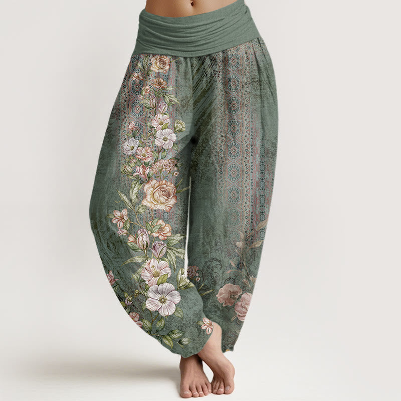 Haremshose aus Baumwolle mit Buddha Stones , ethnischem Blumen- und Totemmuster sowie elastischem Bund für Damen - Mittelseegrün - US22, UK/AU26, EU54 (6XL) - image 0