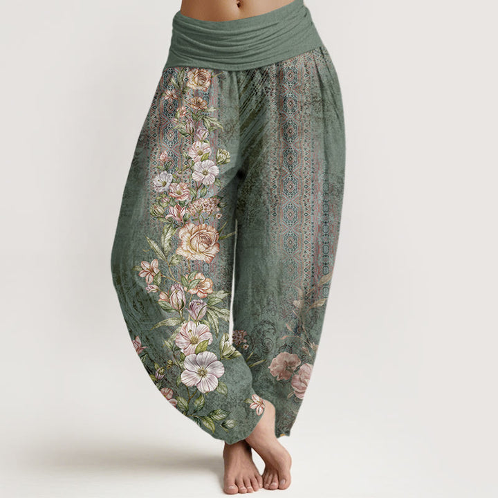 Haremshose aus Baumwolle mit Buddha Stones , ethnischem Blumen- und Totemmuster sowie elastischem Bund für Damen - Mittelseegrün - US22, UK/AU26, EU54 (6XL) - image 0