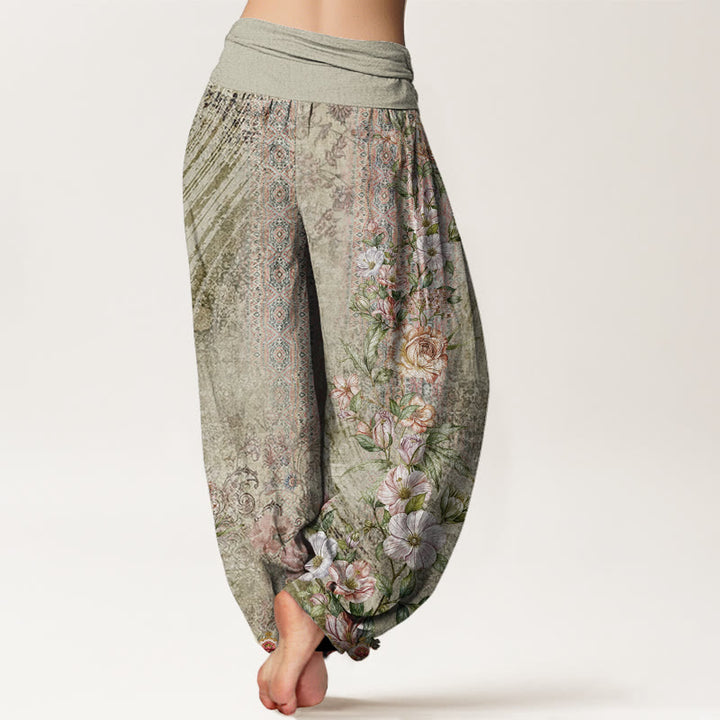 Haremshose aus Baumwolle mit Buddha Stones , ethnischem Blumen- und Totemmuster sowie elastischem Bund für Damen - image 5