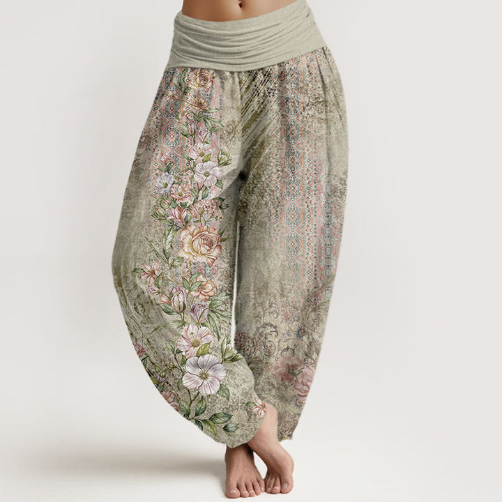 Haremshose aus Baumwolle mit Buddha Stones , ethnischem Blumen- und Totemmuster sowie elastischem Bund für Damen - Dunkelseegrün - US22, UK/AU26, EU54 (6XL) - image 4