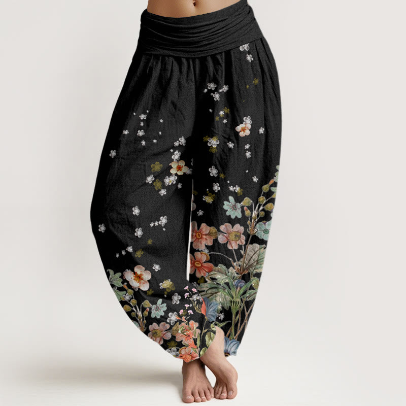 Buddha Stones Verschiedene Blumen Muster Damen Haremshose mit elastischer Taille - Schwarz - US22， UK/AU26，EU54 (6XL) - image 1
