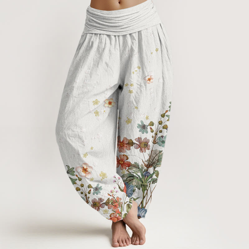 Buddha Stones Verschiedene Blumen Muster Damen Haremshose mit elastischer Taille - Weißer Rauch - US22， UK/AU26，EU54 (6XL) - image 8