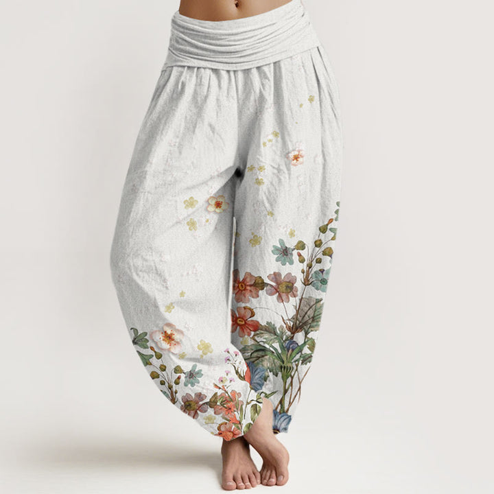 Buddha Stones Verschiedene Blumen Muster Damen Haremshose mit elastischer Taille - Weißer Rauch - US22， UK/AU26，EU54 (6XL) - image 8