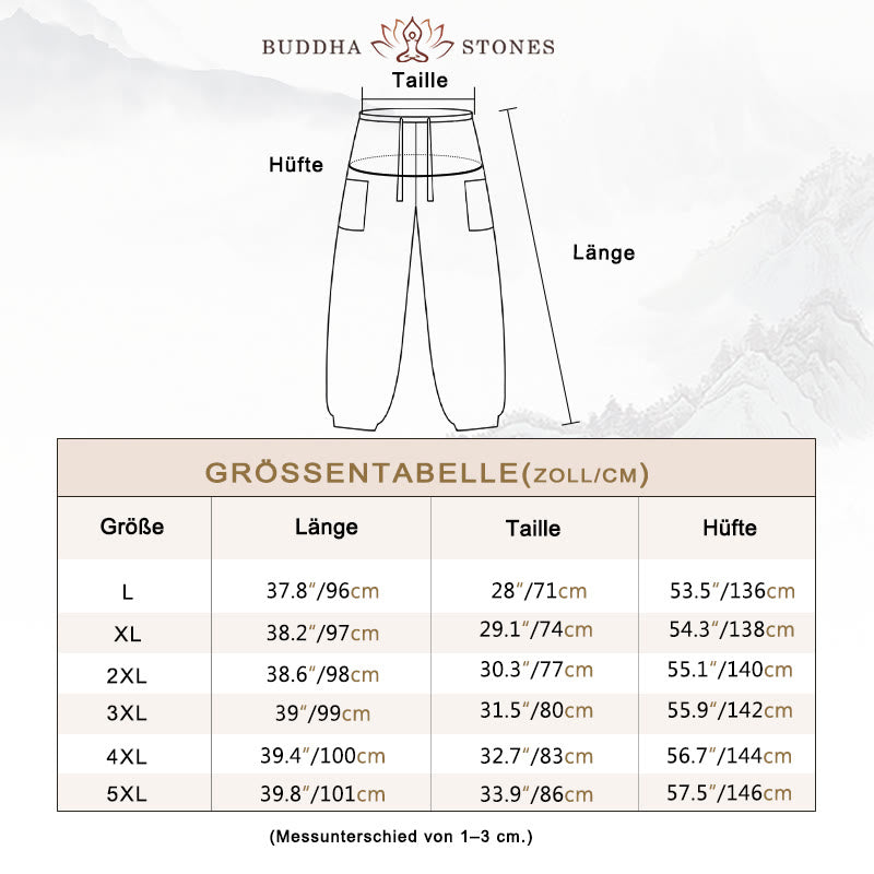 Buddha Stones Haremshose für Herren aus Cord in Volltonfarbe mit Kordelzug und Taschen