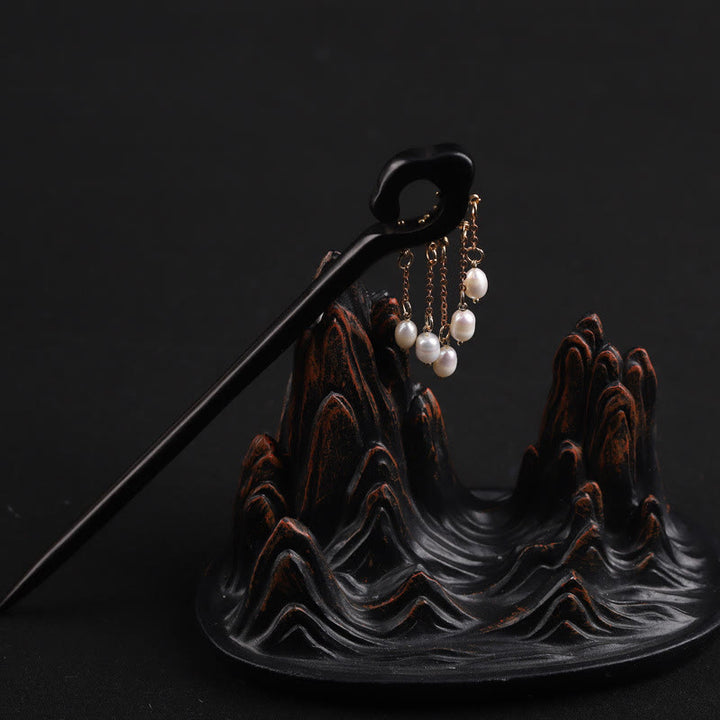 Buddha Stones Ebenholz Glücksbringer Wolke Perle Quaste Schutz Haarnadel