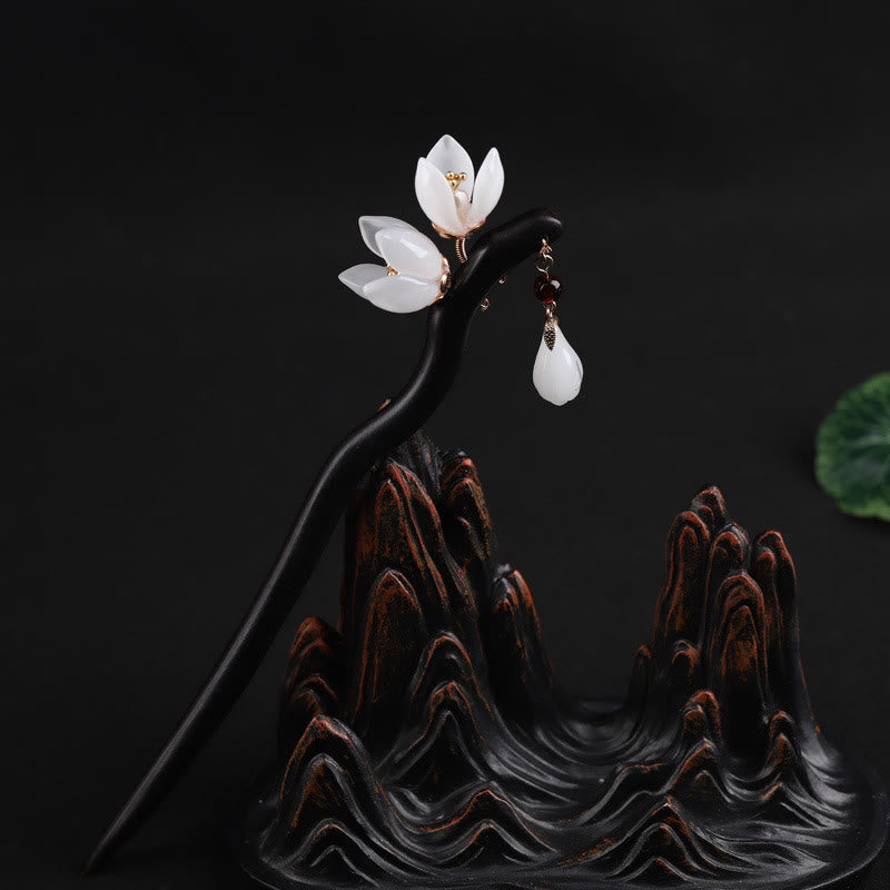 Buddha Stones Ebenholz Magnolia Blütenblätter Segen Haarnadel