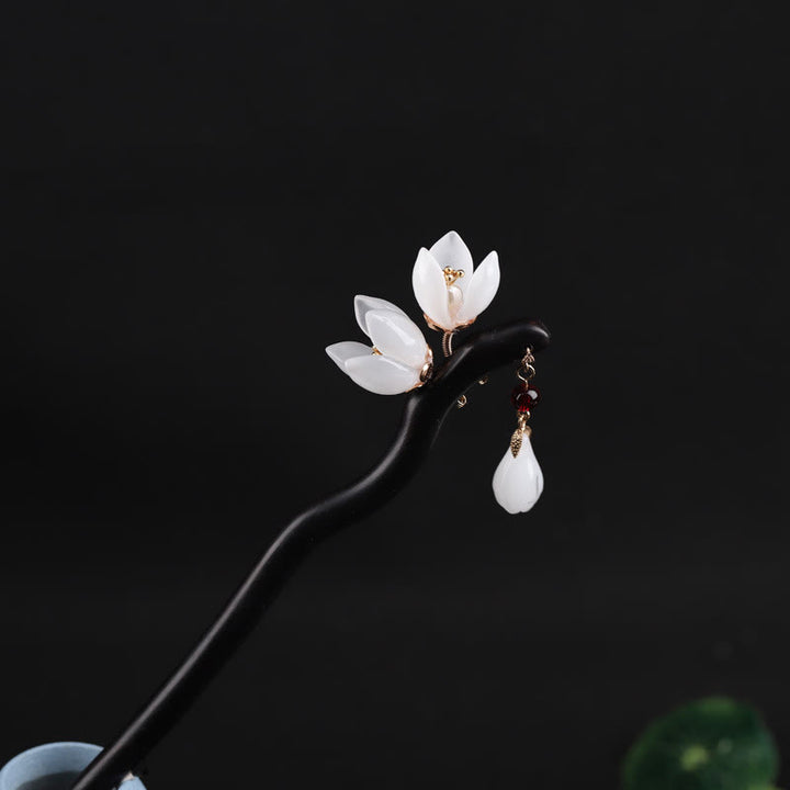 Buddha Stones Ebenholz Magnolia Blütenblätter Segen Haarnadel