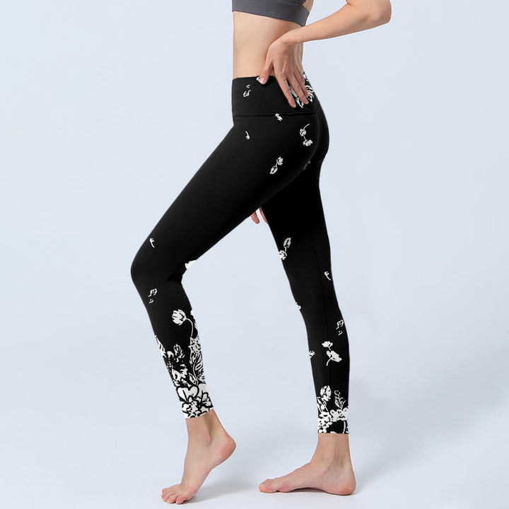 Buddha Stones Schwarze verstreute Blütenblätter Print Gym Leggings Damen Yogahose - image 3