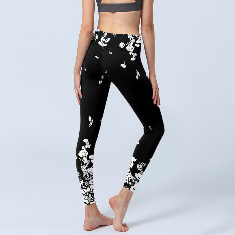 Buddha Stones Schwarze verstreute Blütenblätter Print Gym Leggings Damen Yogahose - image 3