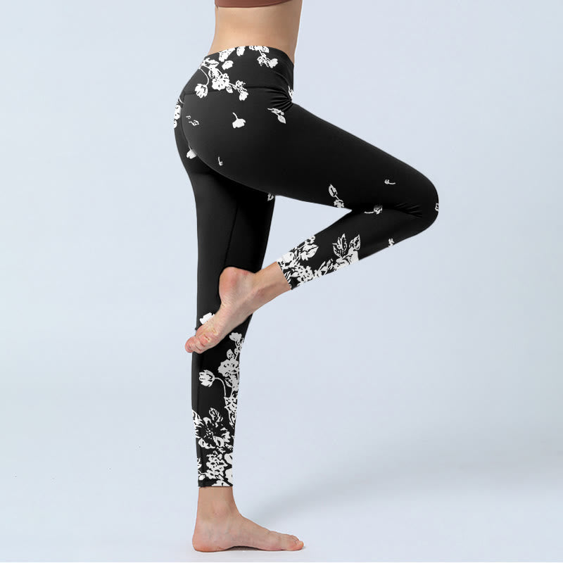 Buddha Stones Schwarze verstreute Blütenblätter Print Gym Leggings Damen Yogahose - image 4