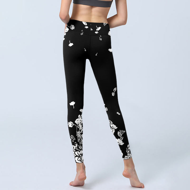 Buddha Stones Schwarze verstreute Blütenblätter Print Gym Leggings Damen Yogahose - image 6