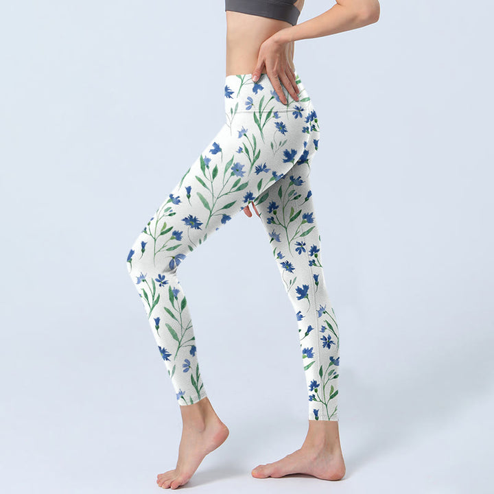 Buddha Stones Weiße Blumen Blatt Muster Druck Gym Leggings Damen Yoga Hose - image 2