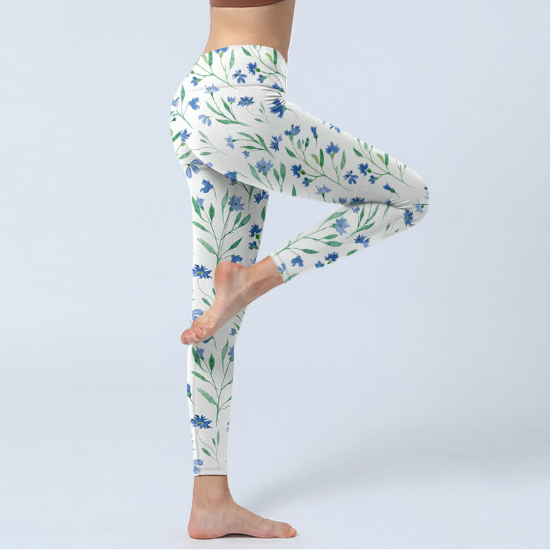 Buddha Stones Weiße Blumen Blatt Muster Druck Gym Leggings Damen Yoga Hose - image 4