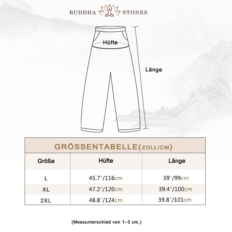 Buddha Stones - Unifarbene Damenhose aus Baumwollleinen mit Taschen