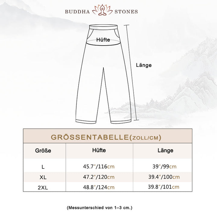 Buddha Stones - Unifarbene Damenhose aus Baumwollleinen mit Taschen