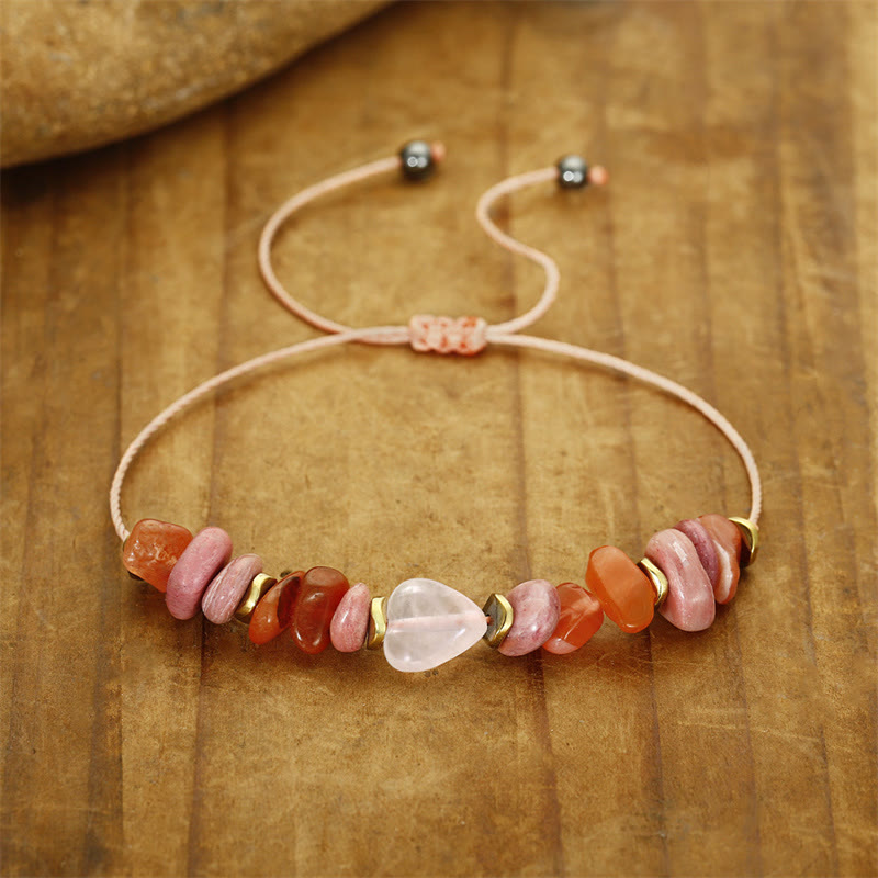 Buddha Stones Thinking Of You Rosenquarz Rhodonit Karneol Beziehungen Armband - image 8