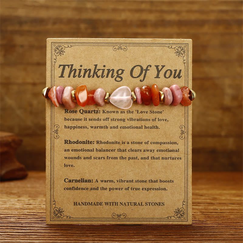 Buddha Stones Thinking Of You Rosenquarz Rhodonit Karneol Beziehungen Armband - image 1