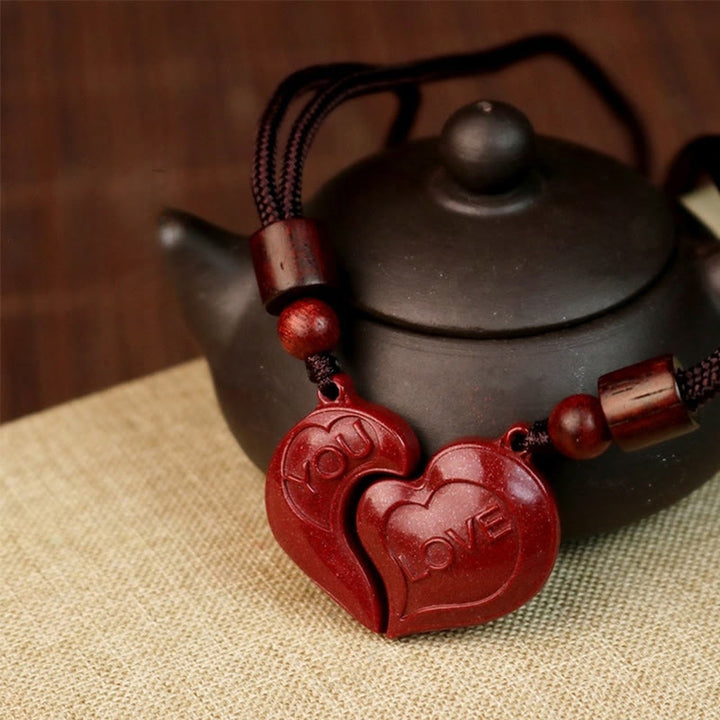 Buddha Stones 2Pcs LOVE YOU Natürlicher Zinnober Liebesherz-String Segen Paar Halskette Anhänger