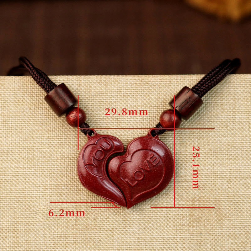 Buddha Stones 2Pcs LOVE YOU Natürlicher Zinnober Liebesherz-String Segen Paar Halskette Anhänger