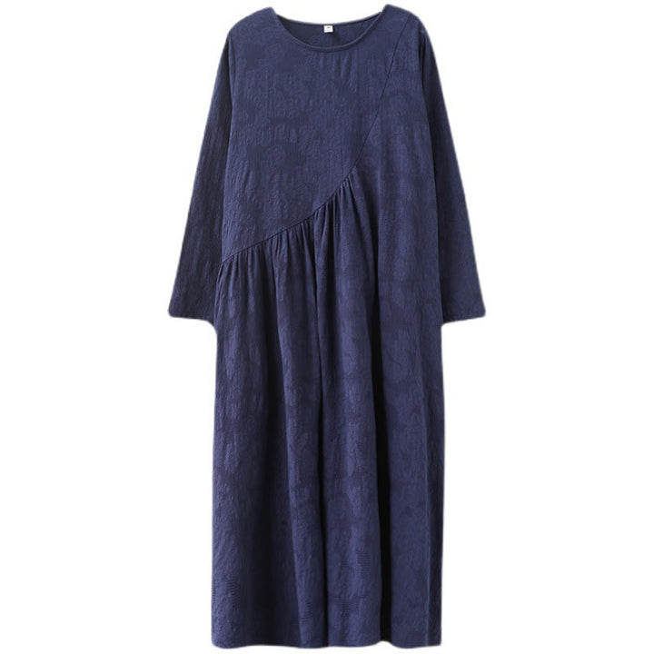 Buddha Stones – Einfaches Jacquard-Muster – Langärmliges Midikleid aus Baumwolle und Leinen für Damen mit Taschen - image 28