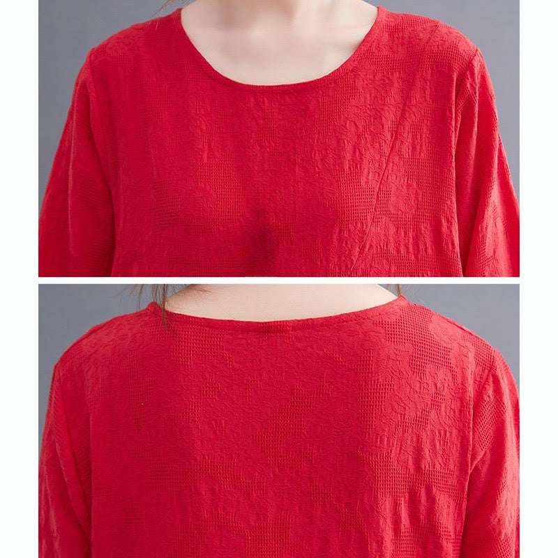 Buddha Stones – Einfaches Jacquard-Muster – Langärmliges Midikleid aus Baumwolle und Leinen für Damen mit Taschen - image 17