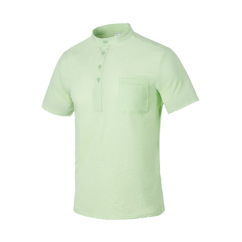 Buddha Stones Einfarbiges Polohemd mit halben Knöpfen für Herren, kurzärmelig - Hellgrün - US/ UK/AU46, EU56 (3XL) - image 25