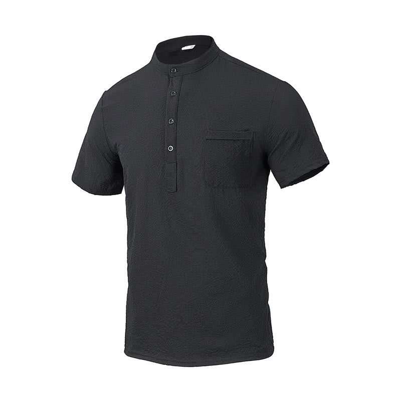 Buddha Stones Einfarbiges Polohemd mit halben Knöpfen für Herren, kurzärmelig - Schwarz - US/ UK/AU46, EU56 (3XL) - image 9