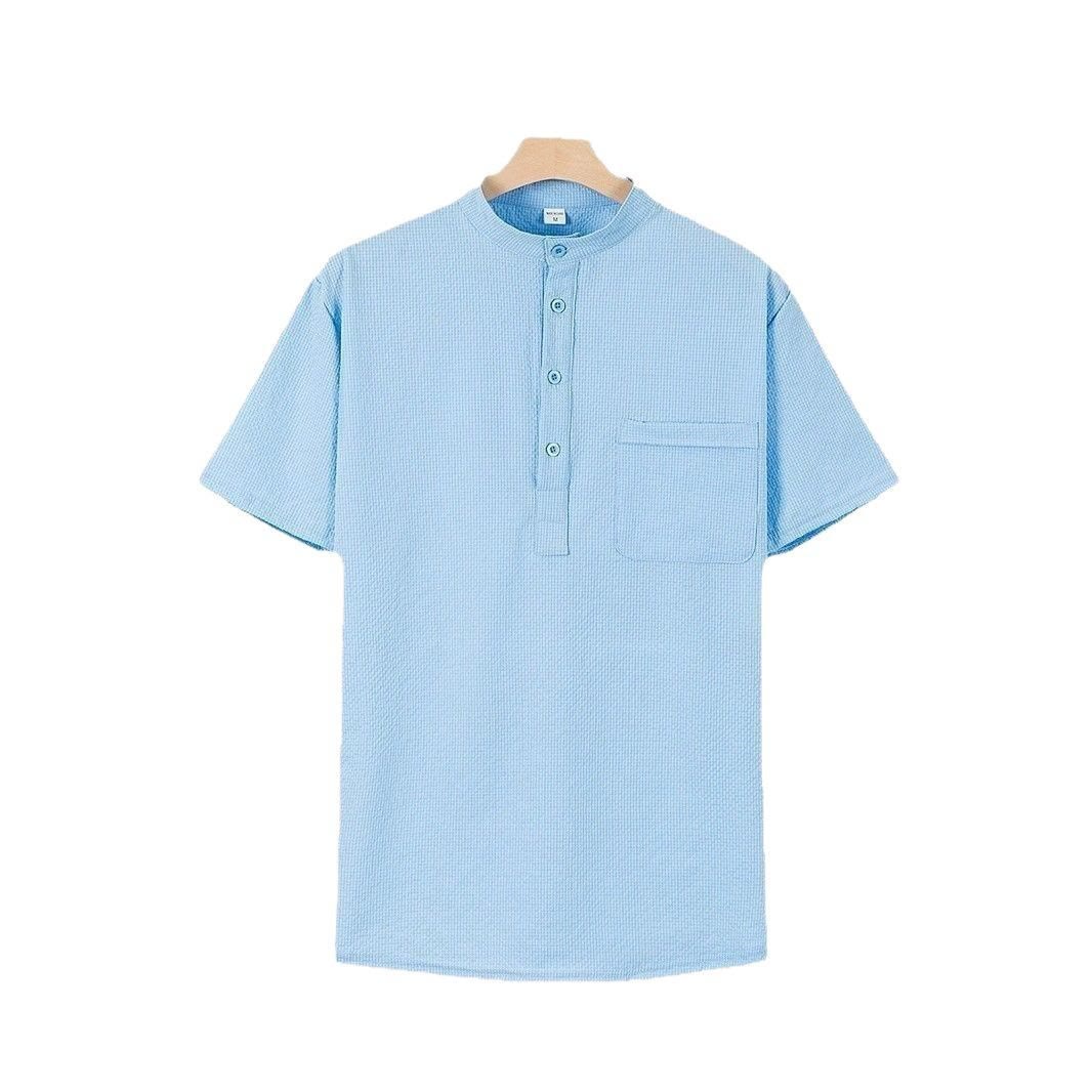 Buddha Stones Einfarbiges Polohemd mit halben Knöpfen für Herren, kurzärmelig - Hellblau - US/ UK/AU46, EU56 (3XL) - image 0