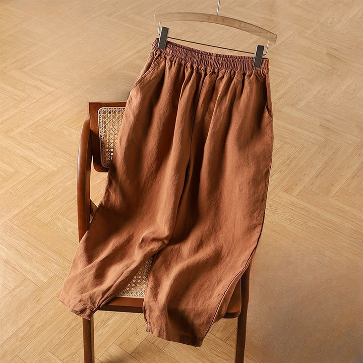 Buddha Stones Lässige, schlichte Haremshose aus Baumwolle und Leinen mit hoher Taille und Taschen für Damen - Schokolade - US14, UK/AU18, EU46 (4XL) - image 0