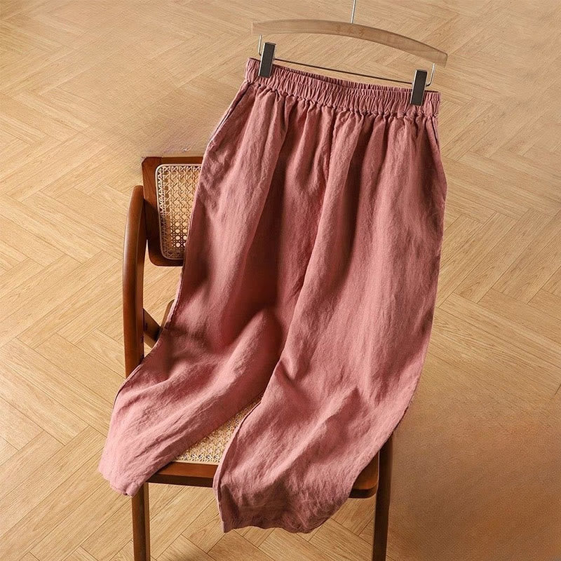 Buddha Stones Lässige, schlichte Haremshose aus Baumwolle und Leinen mit hoher Taille und Taschen für Damen - Blassviolettrot - US14, UK/AU18, EU46 (4XL) - image 1