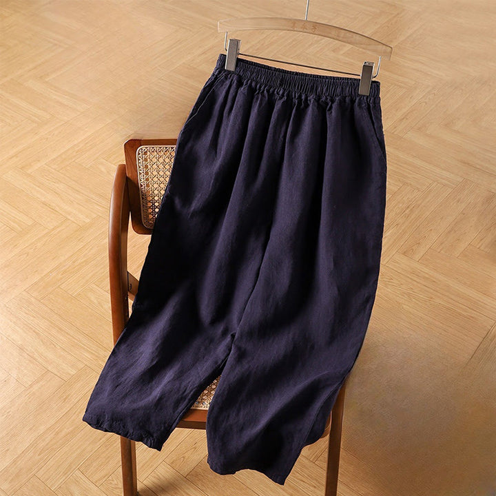 Buddha Stones Lässige, schlichte Haremshose aus Baumwolle und Leinen mit hoher Taille und Taschen für Damen - Marine - US14, UK/AU18, EU46 (4XL) - image 9