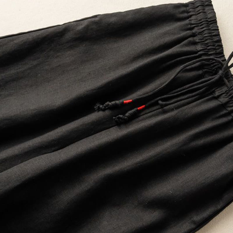 Buddha Stones Lässige Stickerei Böhmisches Muster Kordelzug Baumwolle Leinen Damen Weite Beinhose mit Taschen - image 9