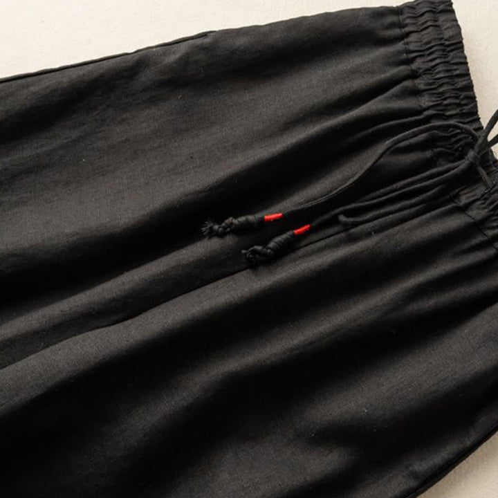 Buddha Stones Lässige Stickerei Böhmisches Muster Kordelzug Baumwolle Leinen Damen Weite Beinhose mit Taschen - image 9