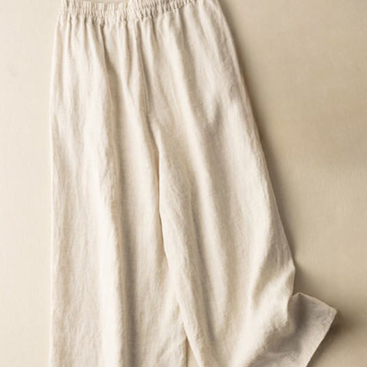Buddha Stones Lässige Stickerei Böhmisches Muster Kordelzug Baumwolle Leinen Damen Weite Beinhose mit Taschen - image 1