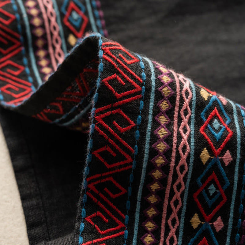 Buddha Stones Lässige Stickerei Böhmisches Muster Kordelzug Baumwolle Leinen Damen Weite Beinhose mit Taschen - image 11