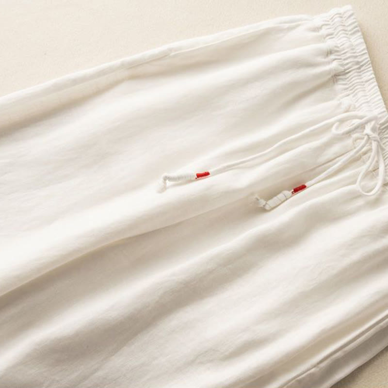 Buddha Stones Lässige Stickerei Böhmisches Muster Kordelzug Baumwolle Leinen Damen Weite Beinhose mit Taschen - image 13