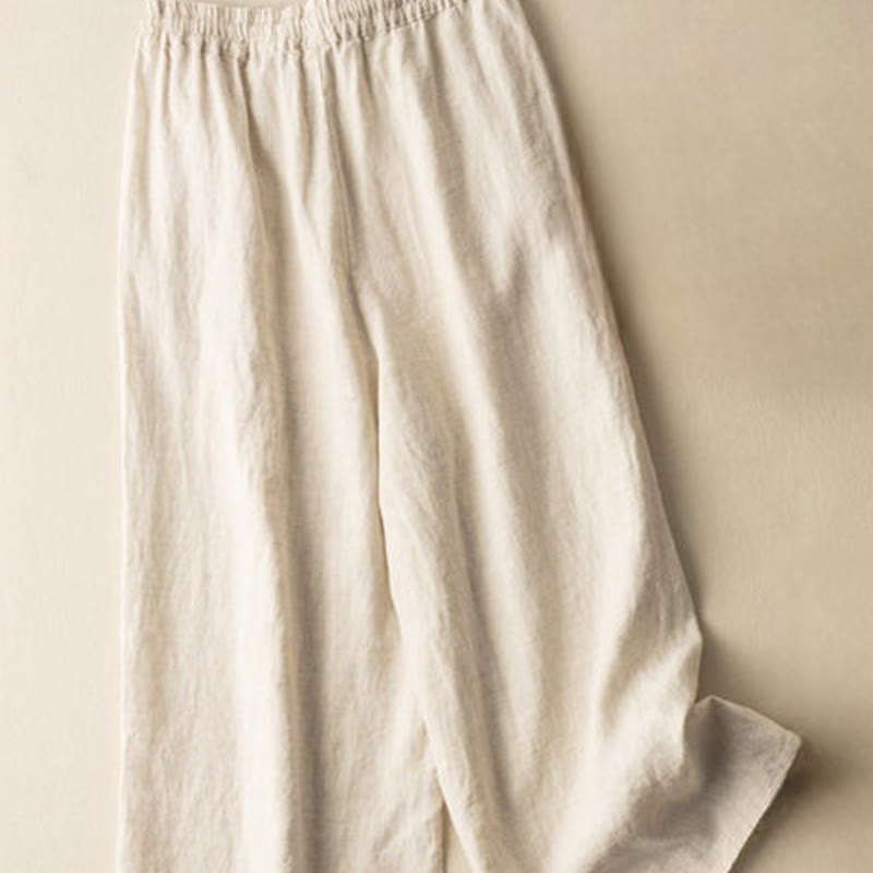 Buddha Stones Lässige Stickerei Böhmisches Muster Kordelzug Baumwolle Leinen Damen Weite Beinhose mit Taschen - image 1