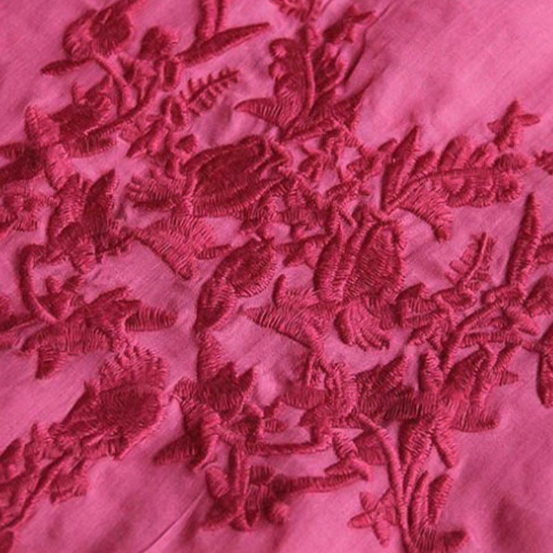 Buddha Stones Lässiges Damen-T-Shirt mit Stickerei, halben Puffärmeln, Rüschen, Rundhalsausschnitt, Baumwolle und Leinen - image 6