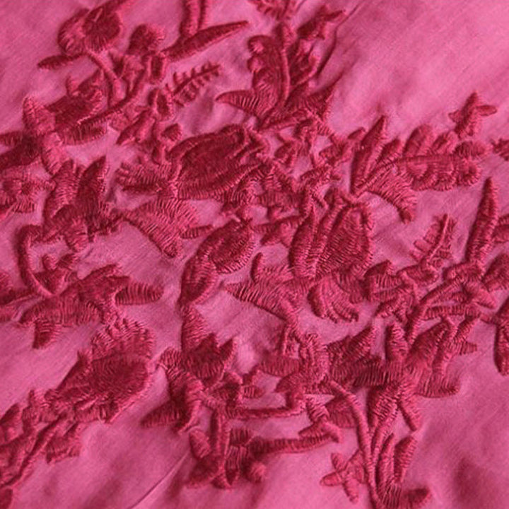 Buddha Stones Lässiges Damen-T-Shirt mit Stickerei, halben Puffärmeln, Rüschen, Rundhalsausschnitt, Baumwolle und Leinen - image 6