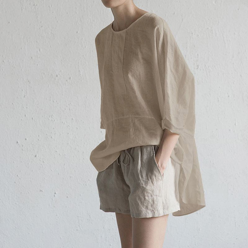 Buddha Stones Sommer Casual Plain Halbarm Rundhals Seitenschlitz Damen T-Shirt - Dunkelkhaki - US20, UK/AU24, EU52 (5XL) - image 5