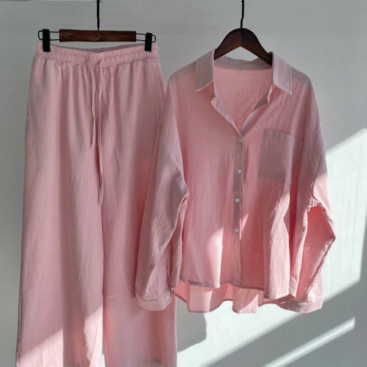 Buddha Stones 2-teiliges Langarm-Shirt-Oberteil mit Taschen und Kordelzughose, Meditationskleidung aus Baumwolle und Leinen für Damen - Hellrosa - US18, UK/AU22, EU50 (5XL) - image 6