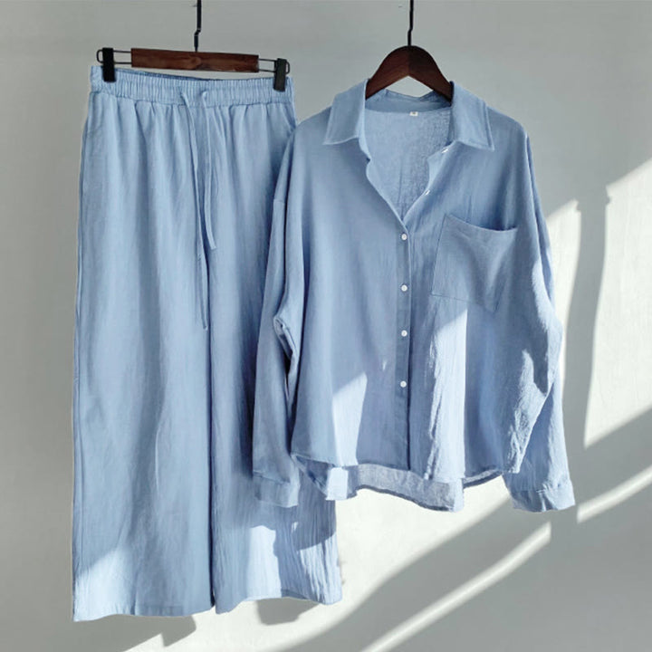 Buddha Stones 2-teiliges Langarm-Shirt-Oberteil mit Taschen und Kordelzughose, Meditationskleidung aus Baumwolle und Leinen für Damen - Hellstahlblau - US20, UK/AU24, EU52 (5XL) - image 24