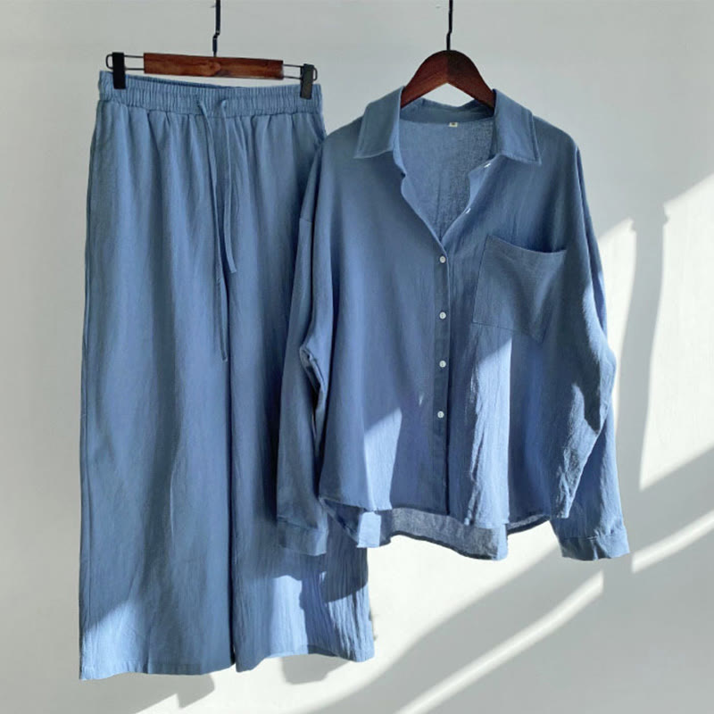 Buddha Stones 2-teiliges Langarm-Shirt-Oberteil mit Taschen und Kordelzughose, Meditationskleidung aus Baumwolle und Leinen für Damen - Königsblau - US18, UK/AU22, EU50 (5XL) - image 18