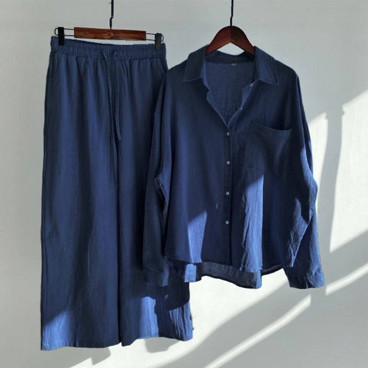 Buddha Stones 2-teiliges Langarm-Shirt-Oberteil mit Taschen und Kordelzughose, Meditationskleidung aus Baumwolle und Leinen für Damen - Dunkelblau - US18, UK/AU22, EU50 (5XL) - image 30