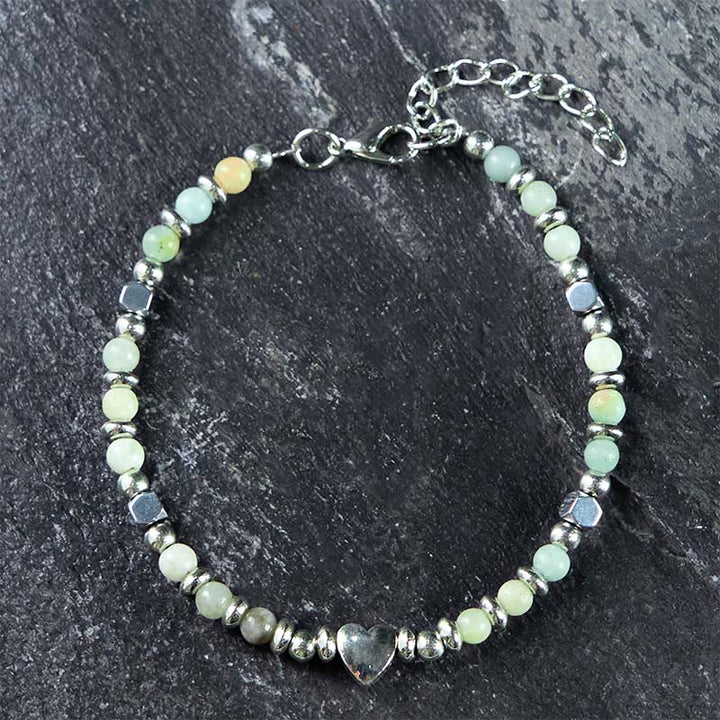 Buddha Stones aus Natursteinen: Amazonit, Amethyst, Lapislazuli, Rosenquarz – Herzförmiges Armband für positive Balance - image 0