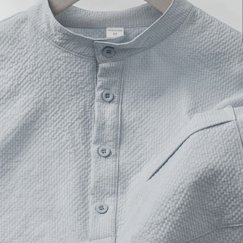 Buddha Stones Einfarbiges Polohemd mit halben Knöpfen für Herren, kurzärmelig - image 23