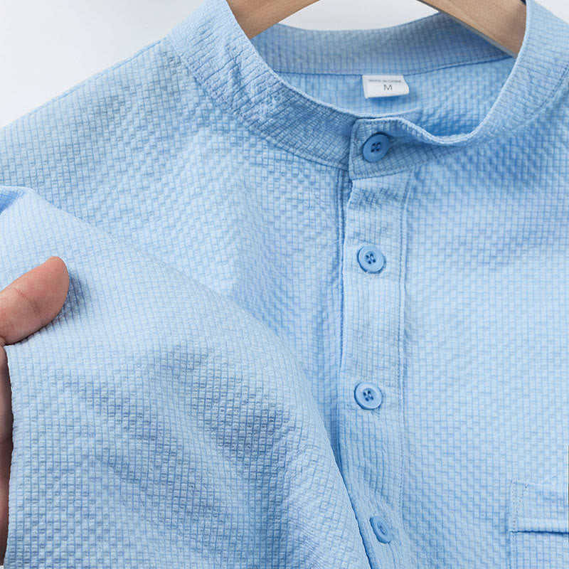 Buddha Stones Einfarbiges Polohemd mit halben Knöpfen für Herren, kurzärmelig - image 5