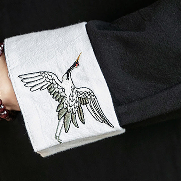 Buddha Stones Tang-Anzug Froschknopf Kranich Stickerei Langarm Herrenhemd aus Baumwolle - image 26