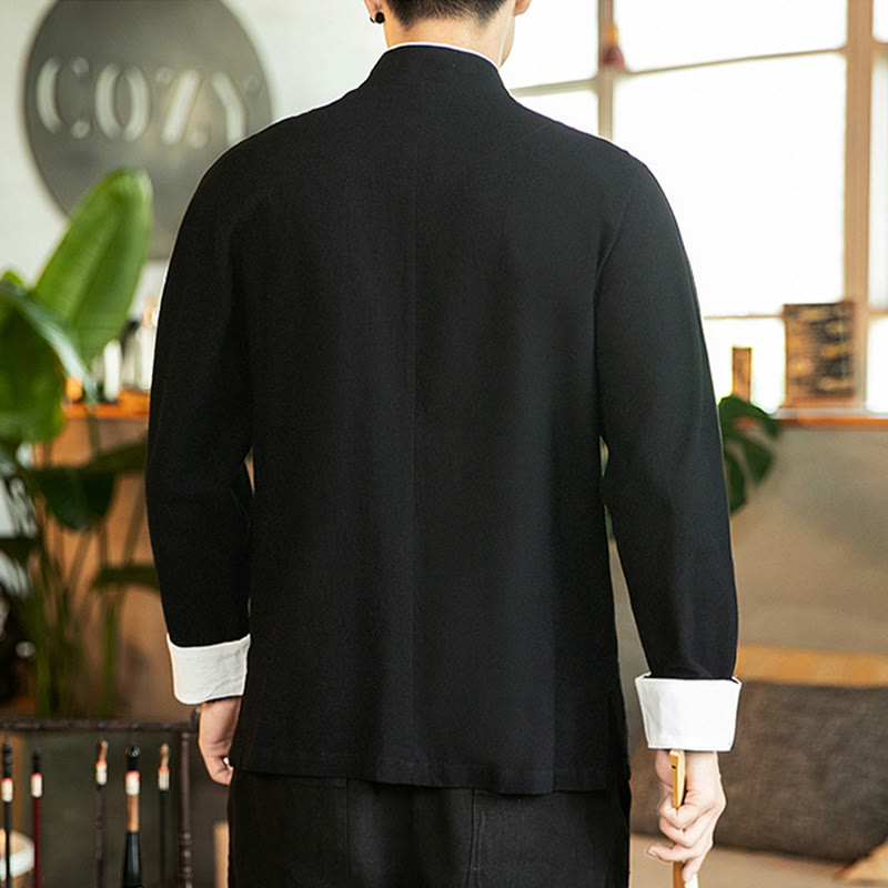 Buddha Stones Tang-Anzug Froschknopf Kranich Stickerei Langarm Herrenhemd aus Baumwolle - image 18