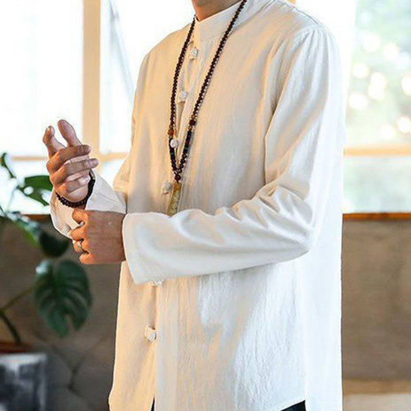 Buddha Stones Casual Stehkragen Froschknopf Langarm Tang Anzug Herrenhemd - image 3
